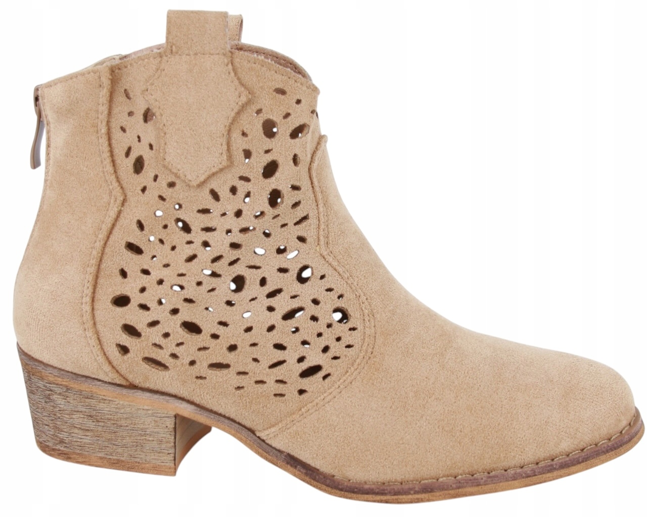 Kotníkové Boty Khaki Na Podpatku 4,5 cm Jarní Ažurové Semišové Na Zip 37