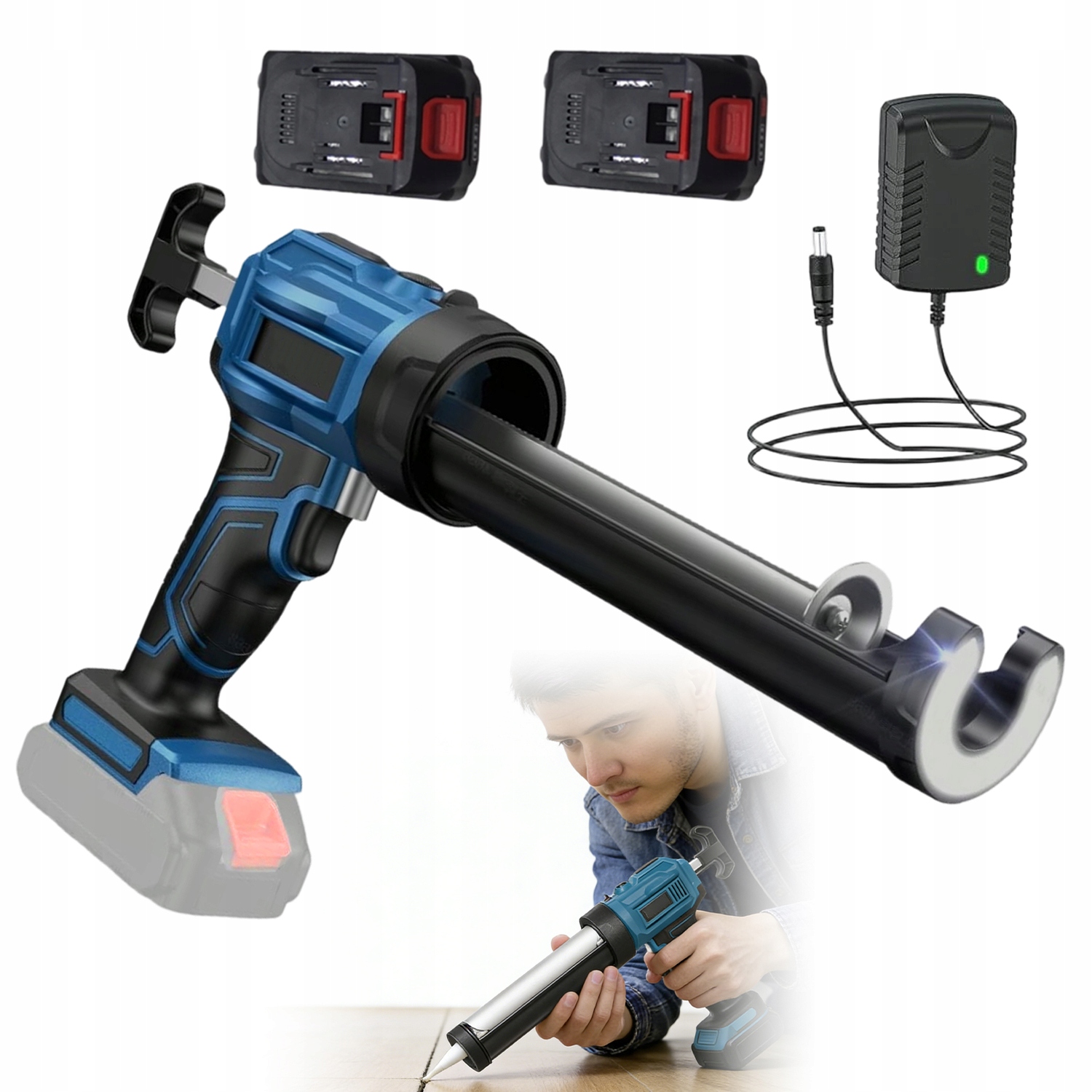 Akumulátorová Těsnící Pistole 300ML Auto Couvání 2x 2000 mAh Aku