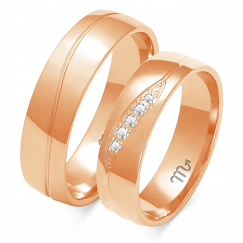 Svatební 14K Růžové Snubní Prsteny 5,5 mm Zirkony Gravírování