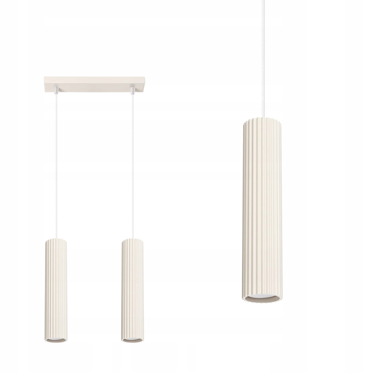 Závěsná lampa se dvěma závěsy, béžová, s rýhovaným stínidlem, série Karbon Sollux