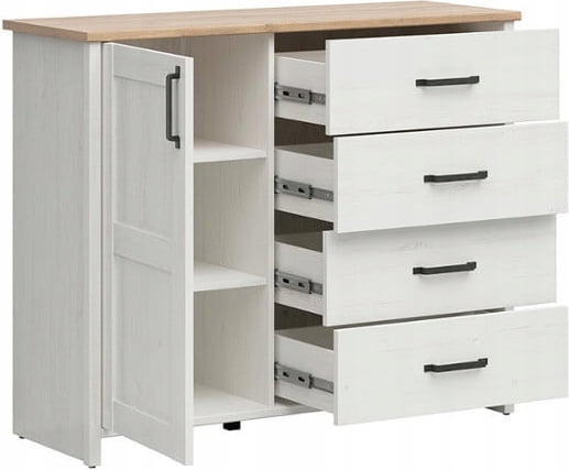 Komoda Biała z Szufladami Loksa Black Red White Szerokość mebla 194 cm