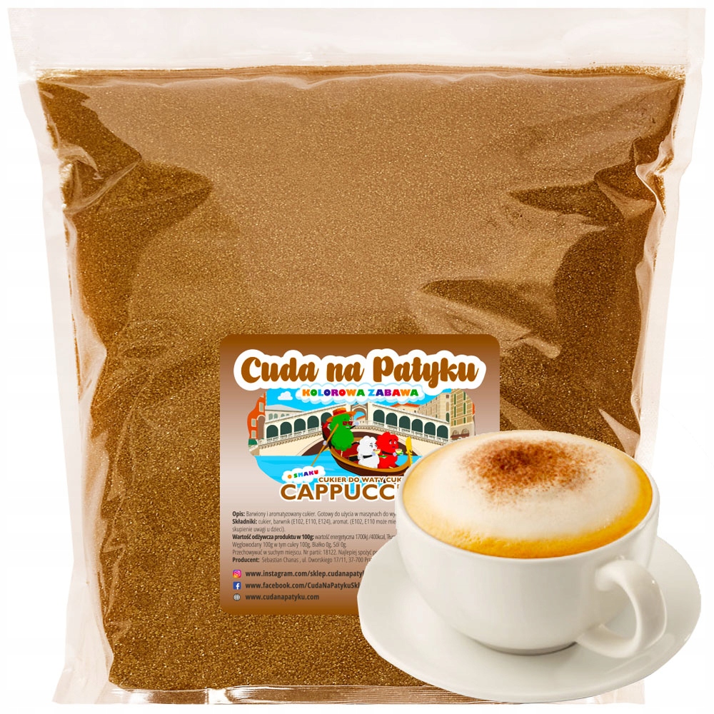 Kolorowy Cukier Do Waty Cukrowej do Maszyny Smakowy CAPPUCCINO KAWA 5 KG