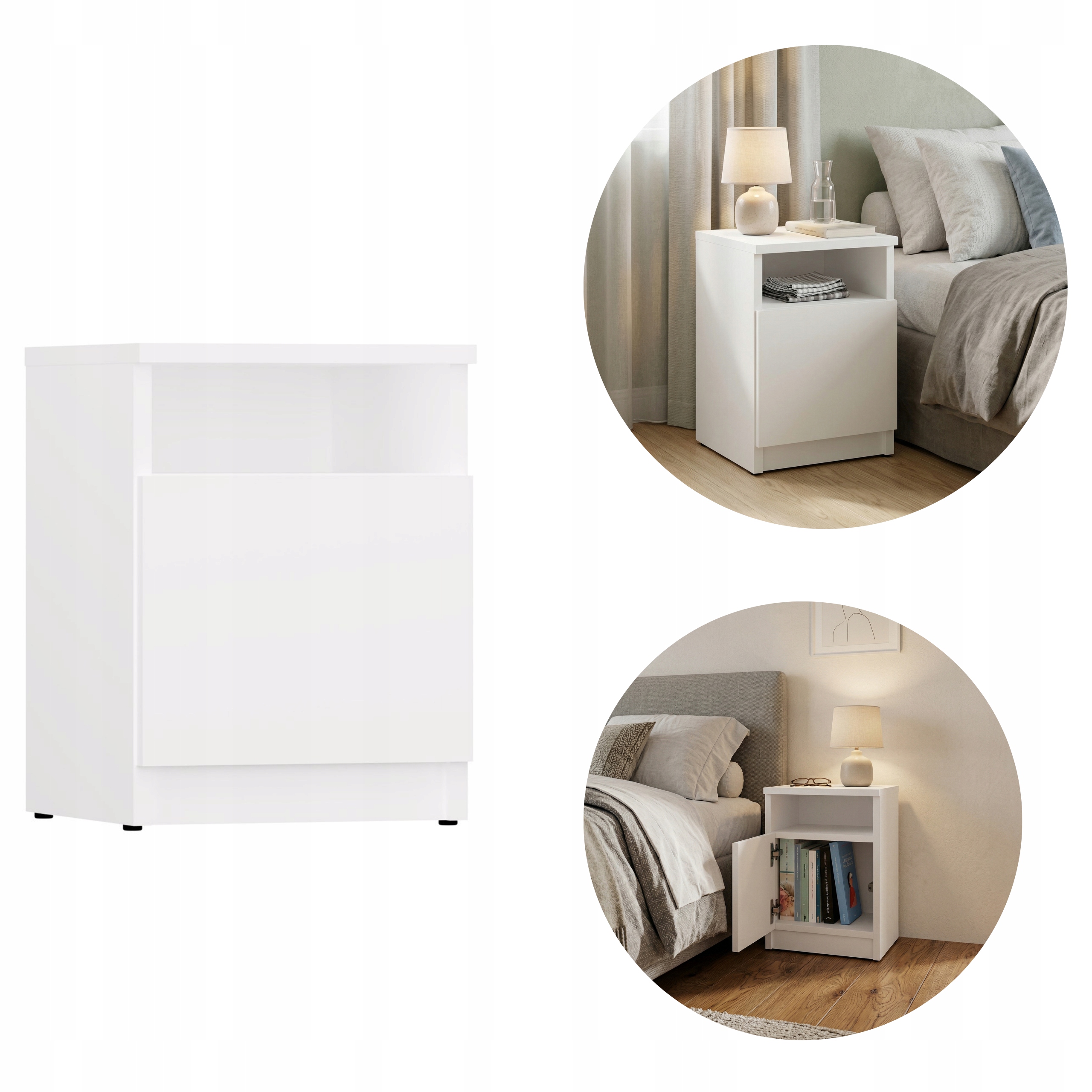 NOWOCZESNA SZAFKA NOCNA STOLIK NOCNY Z SZUFLADĄ DO SYPIANI GALAX BIAŁA