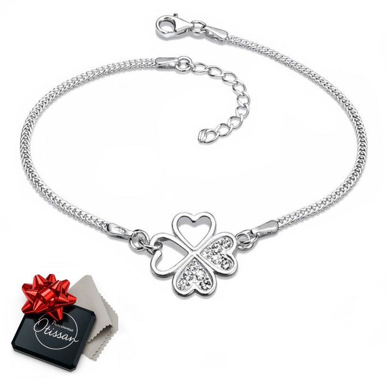 Bransoletka srebrna z koniczynką damska biżuteria 925 z cyrkoniami