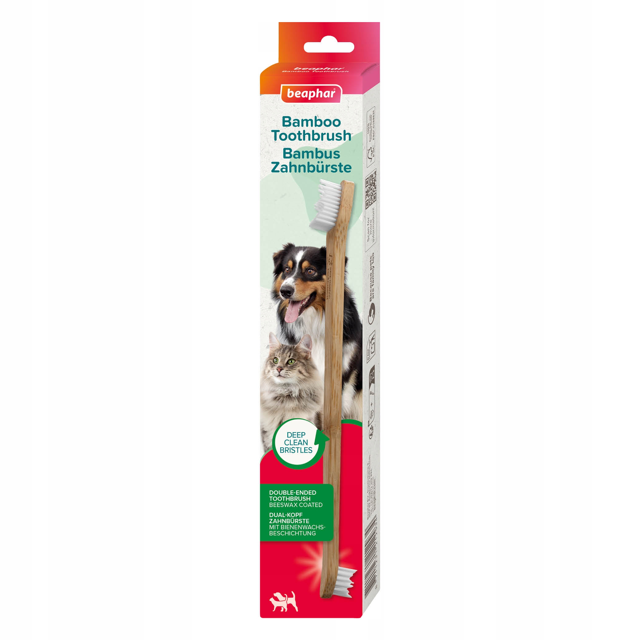 Beaphar dwustronna bambusowa szczoteczka do zębów dla psów i kotów