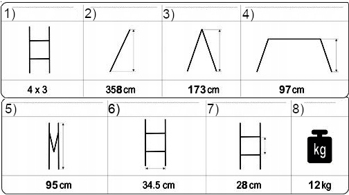 WIELOFUNKCYJNA MOCNA DRABINA ALUMINIOWA PRZEGUBOWA 4x3 PODEST DUŻE ZAWIASY Marka Ladder