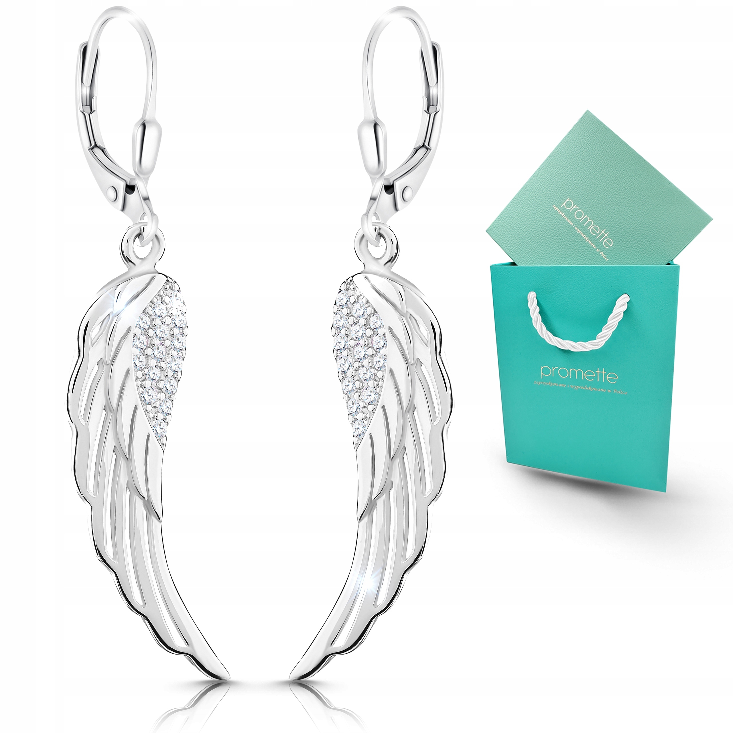 Stříbrné náušnice závěsná křídla se zirkony módní dlouhé stříbro 925