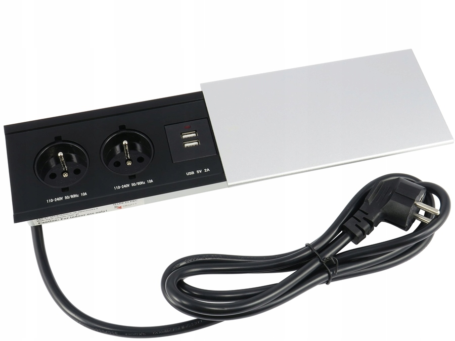 Zapuštěná Zásuvka Zabudovaná Do Stříbrné Desky 2x250V 2xUSB IP20