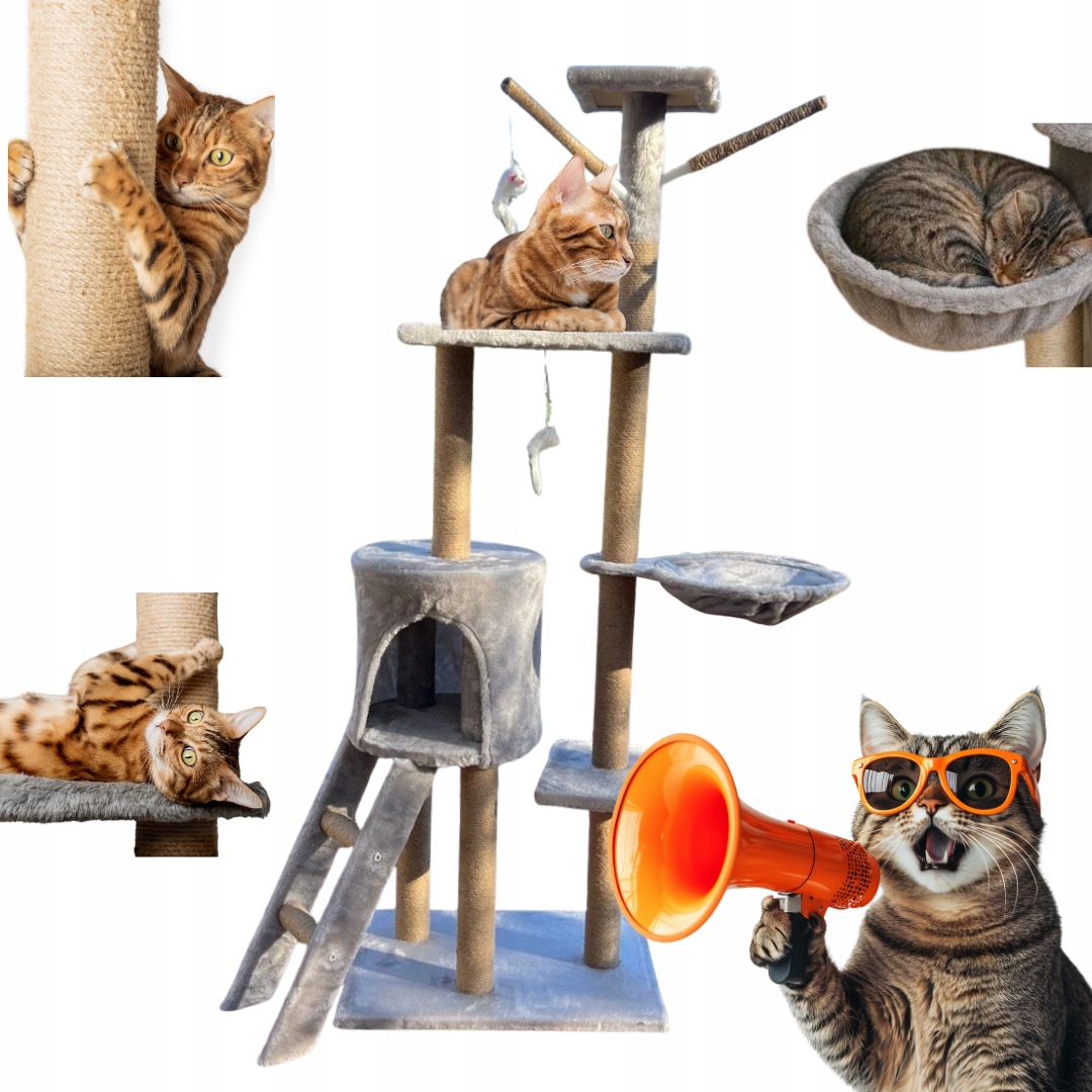 Škrabadlo Pro Kočky Vysoké 141 CM Sloupek 5 Úrovní Věž Stromek Pro Kočky