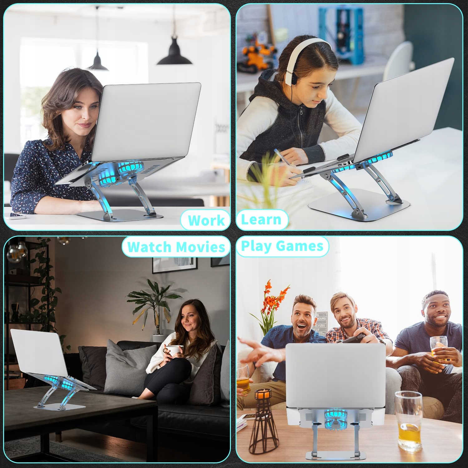 LPUNCD ERGONOMICZNY STOJAK NA LAPTOPA Z RGB WENTYLATOREM LAPTOPY 10-17 CALI — miniatura 8