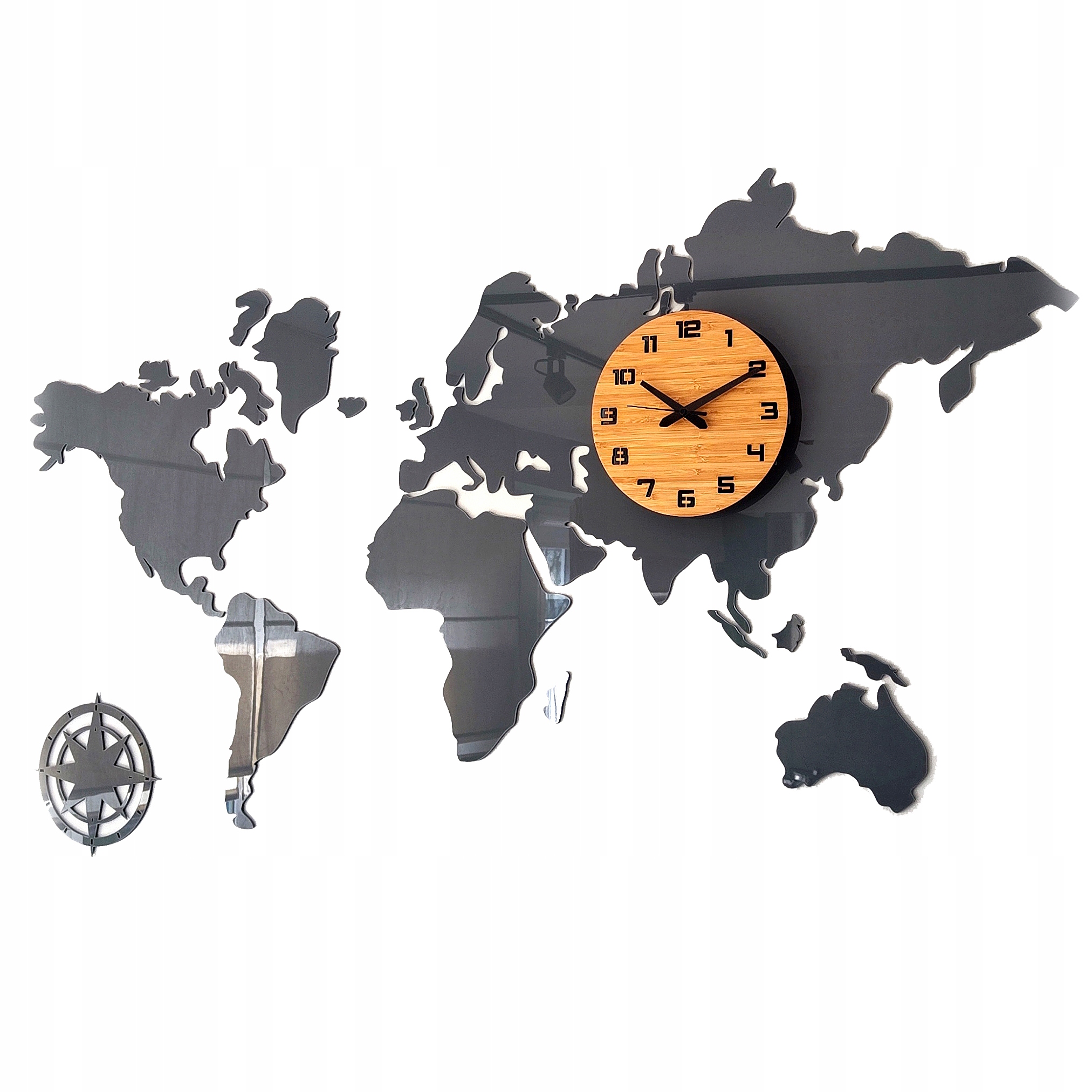 Veľký nástenný hodinový stroj Mapa sveta sivá 120 World Map do obývacej izby