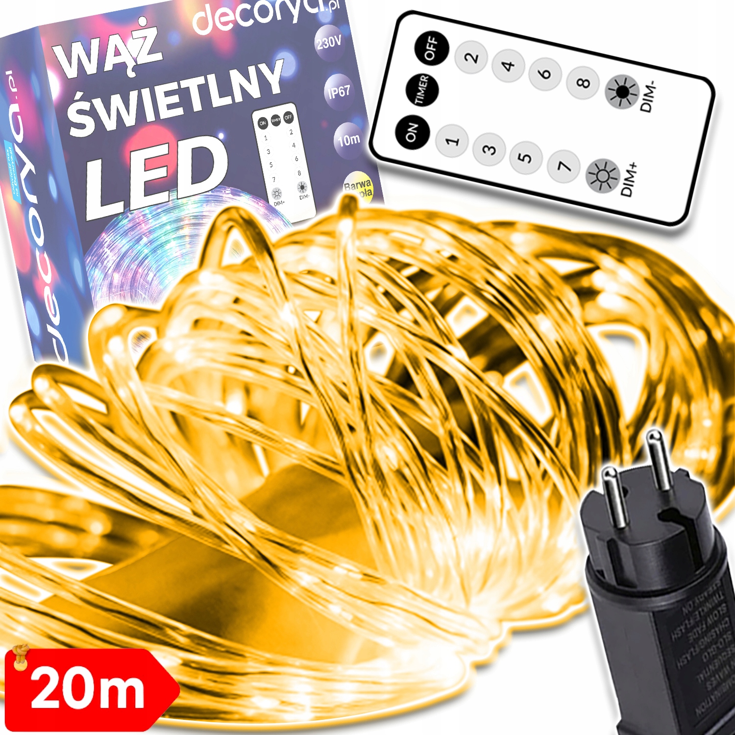 Led Světelný Had OZDObNÝ 20M Pro Spojování Dálkový Ovladač Bílá Teplá