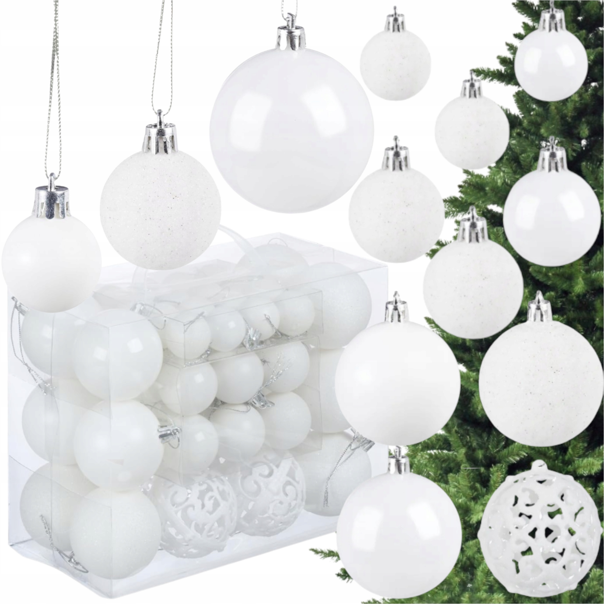 Bílé Sada Vánočních Baněk 100 Ks 8 Různých Vzorů Na Mnoho Let