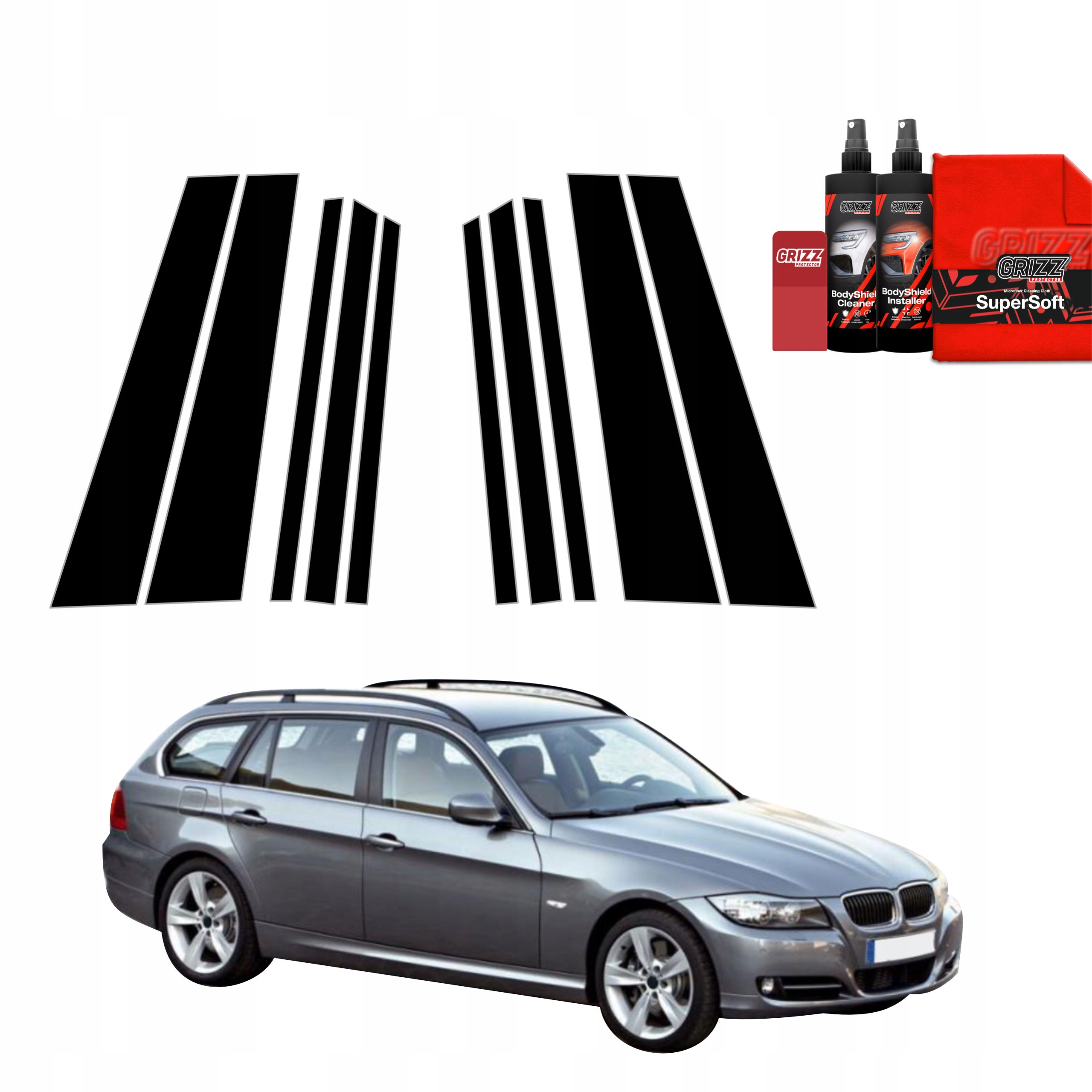 10v1 Černá fólie na sloupky pro Bmw 3 E91 Kombi LCI (2008-2012)
