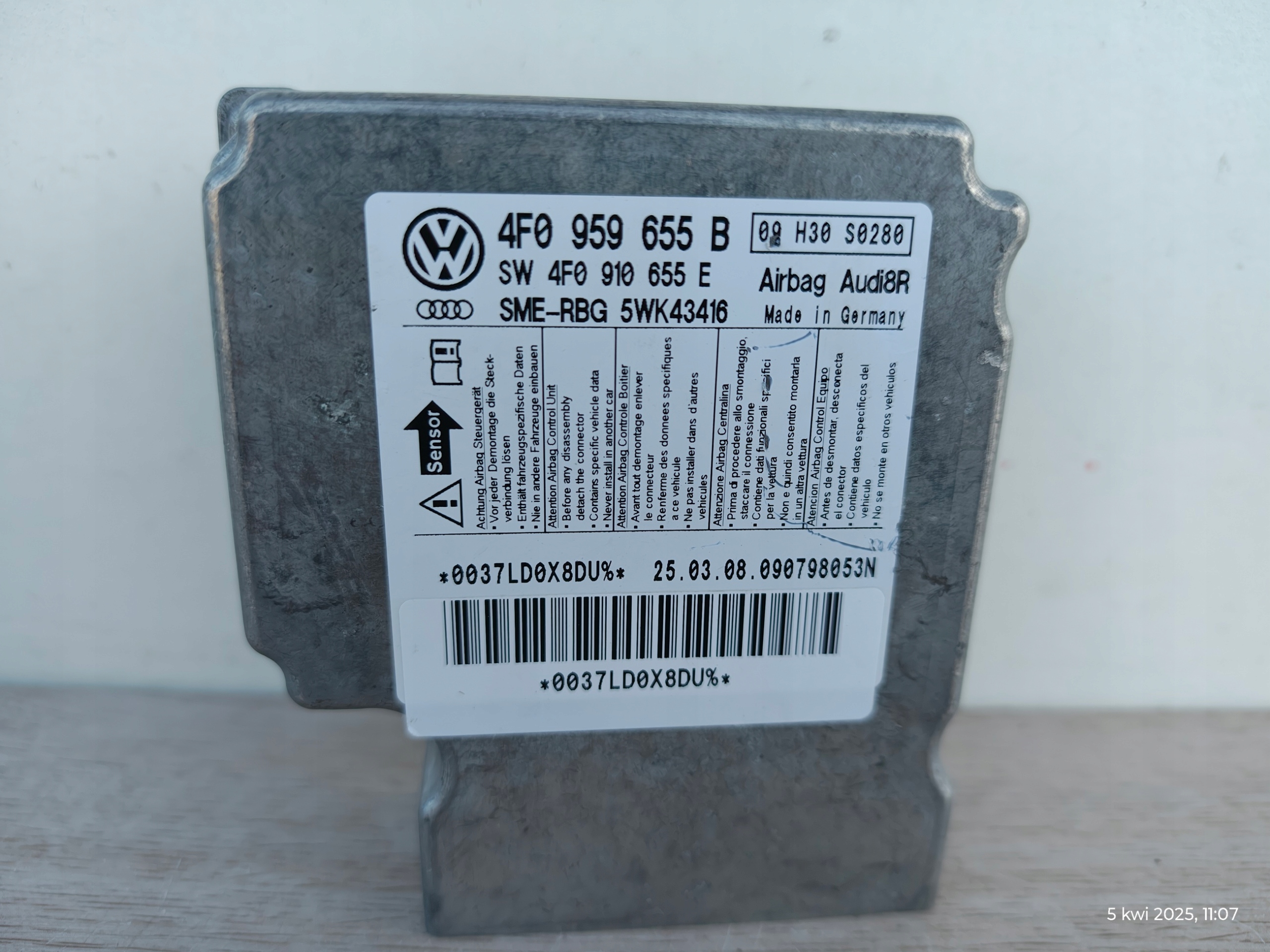 modulo computer airbag POWIETRZNYCH SENSOR airbag AUDI A6 C6 4F K94/401MR
