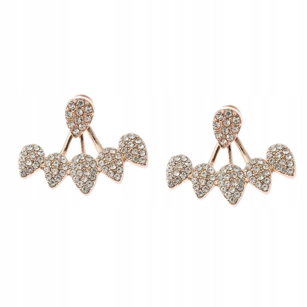 Kryształowe kolczyki Leaf Ear Jacket Front Back Ear Cuffs Stud Rose Gold