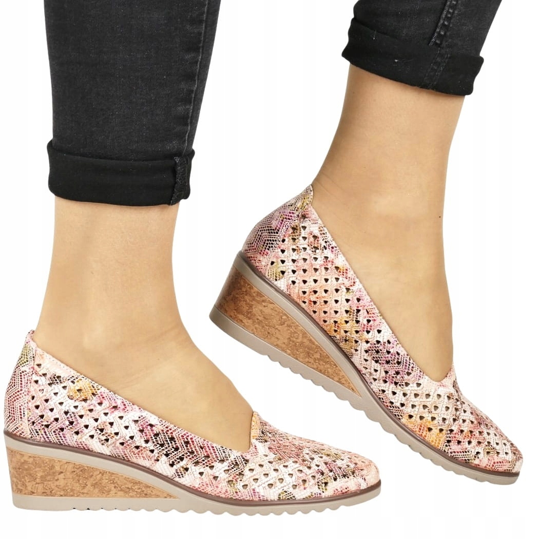 iButy Boty Lodičky Mokasíny Na Koturně Růžové Bílé Nazouvací Pohodlné Topy