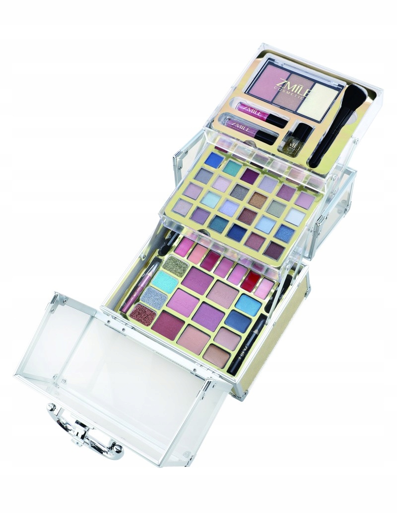 Kosmetický kufřík akrylátový zlatý Glam s 64-dílným příslušenstvím pro líče