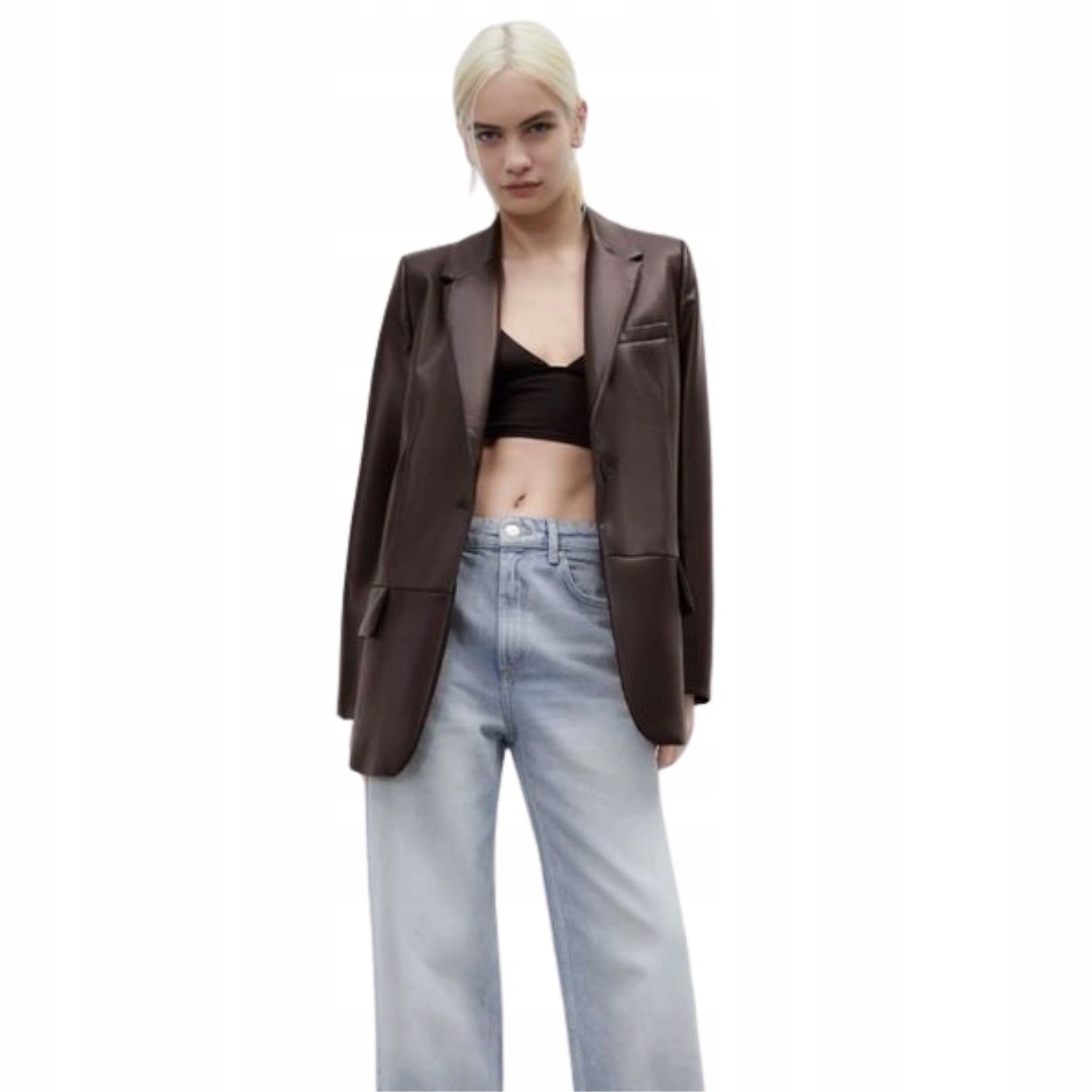 Sako Zara z ekokůže s límečkem, hnědé, klasické, vel. M