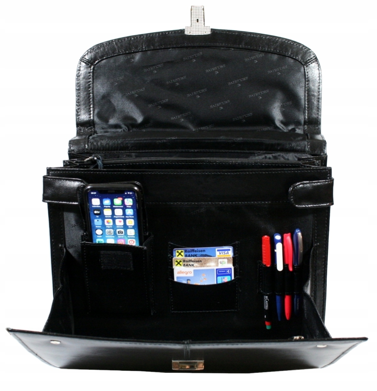 Teczka skórzana czarna z przegrodą na laptopa 15 męska polska produkcja A4 Długość paska 124 cm