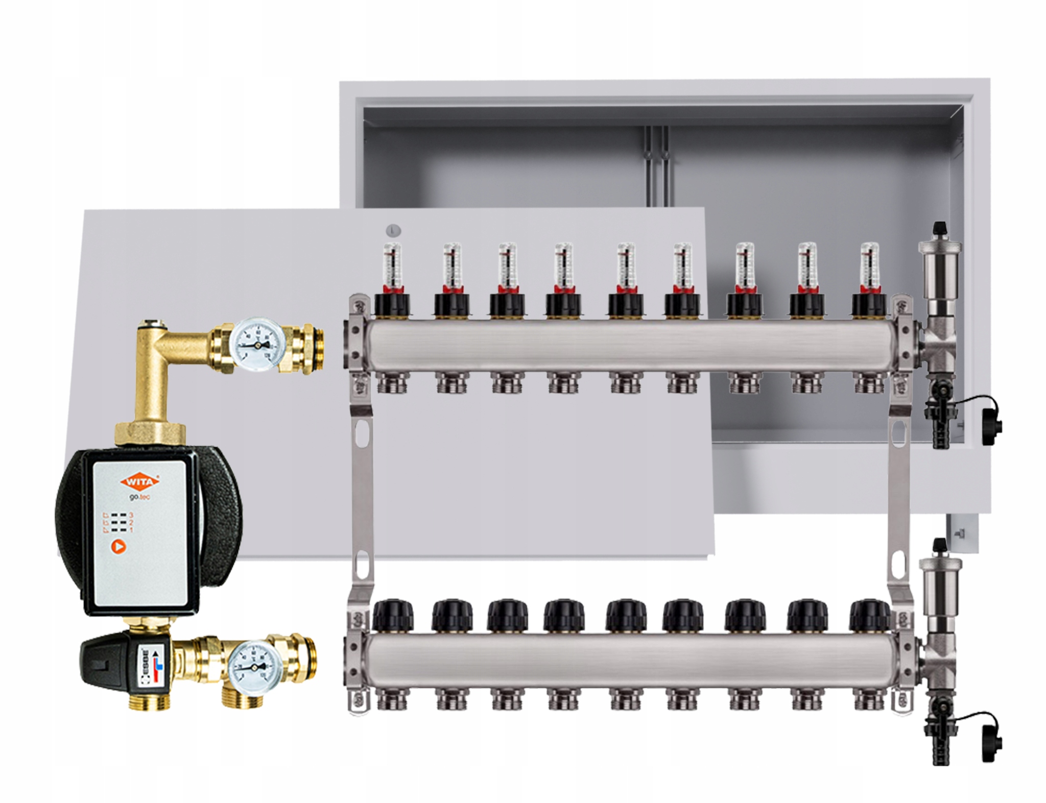 Rozdělovač pro podlahu nerezový 8 okruhů s čerpadlem Wita box
