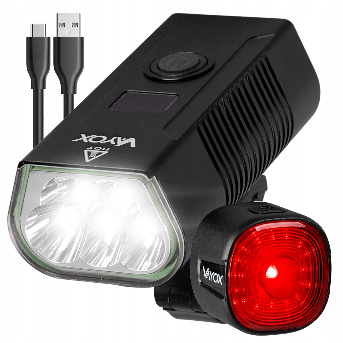 Akumulátorová Přední Světla Na Kolo 5xLED Zadní Osvětlení Usbc Vayox
