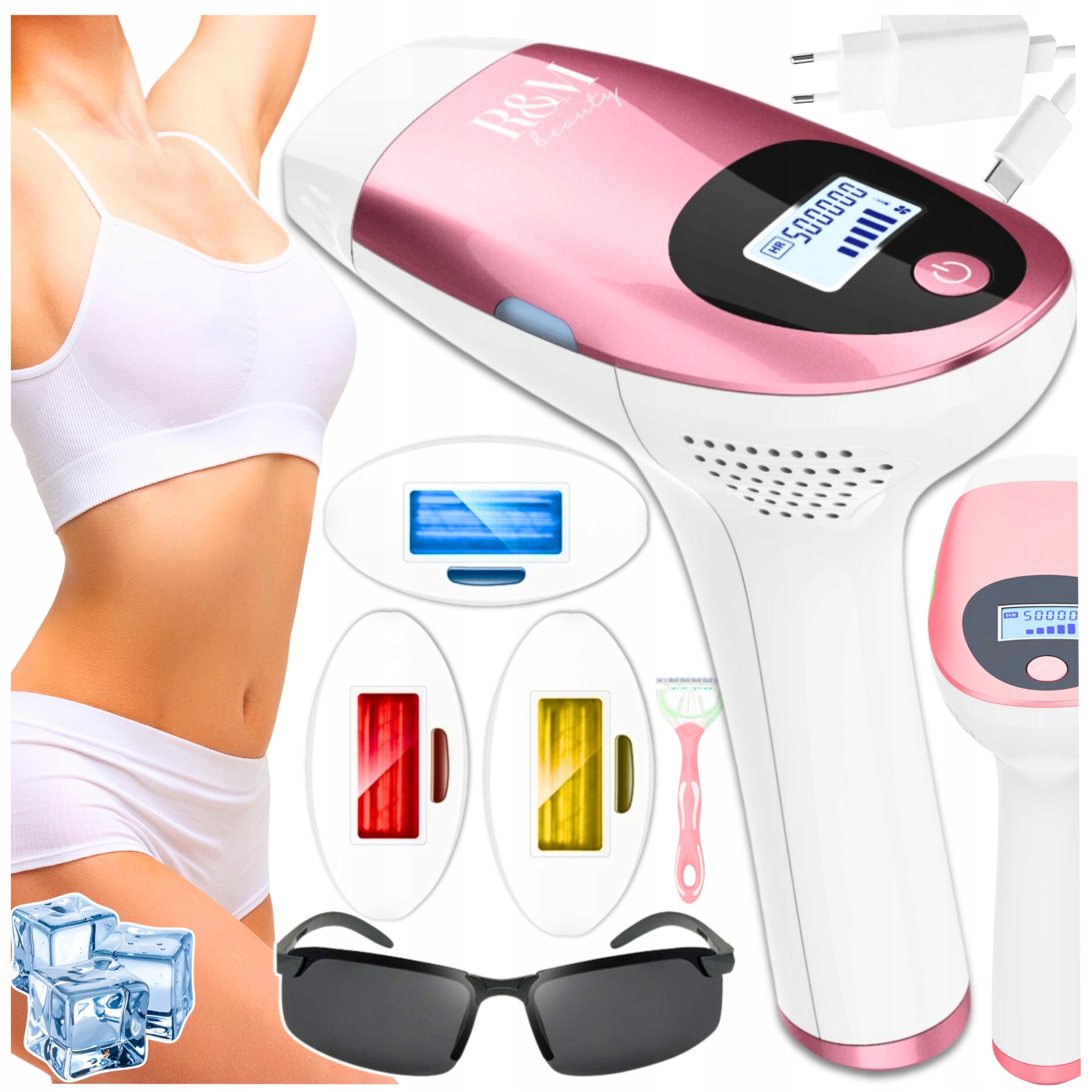 Depilator Laserowy Ipl Z Leczeniem Skóry Bezbolesny Duży Zestaw Smart LCD