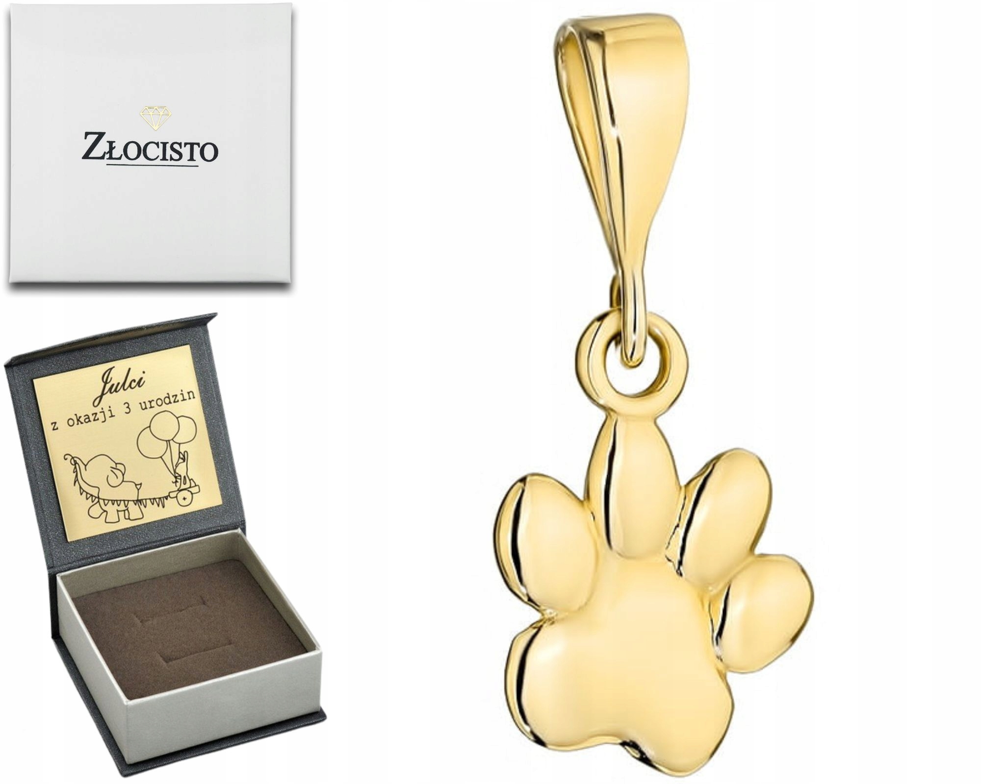Zlatý Přívěsek Ryzost 585 Hladká Psí Tlapka Pro Psa Jako Dárek Gravírování