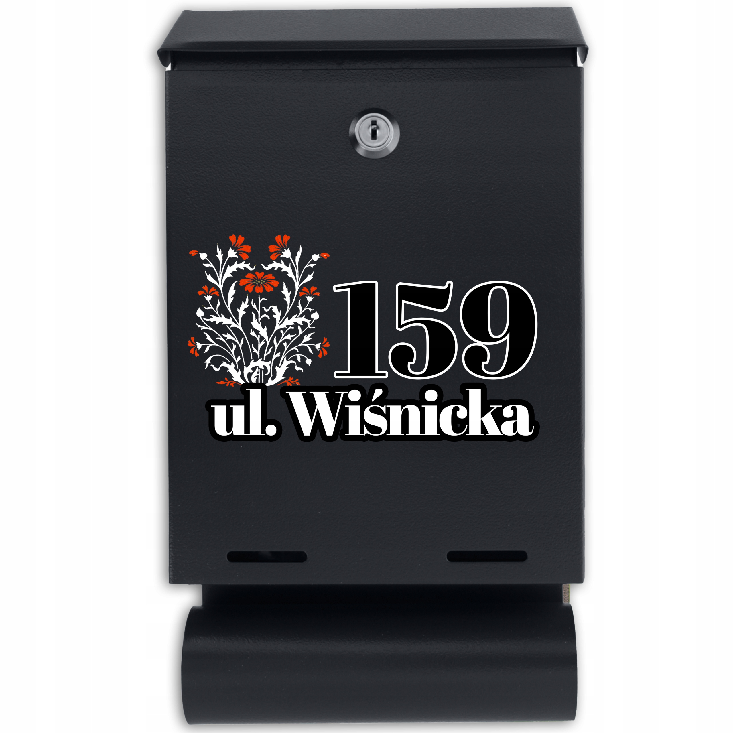 Černá poštovní schránka matná s tubusem, motiv "lowicki Styl" na Oplocení, různé vzory