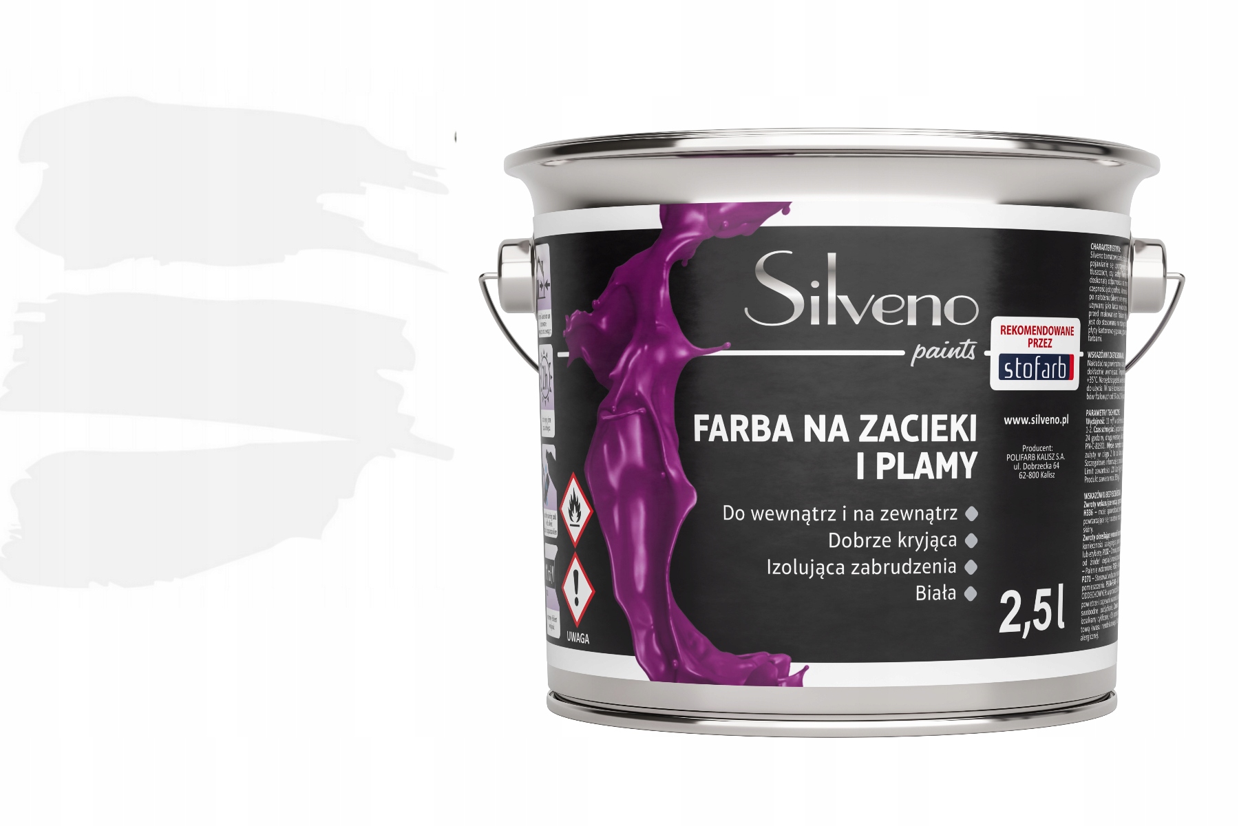 Farba do Ścian Kryjąca na Zacieki i Plamy Różne Podłoża Biała 2,5L Silveno