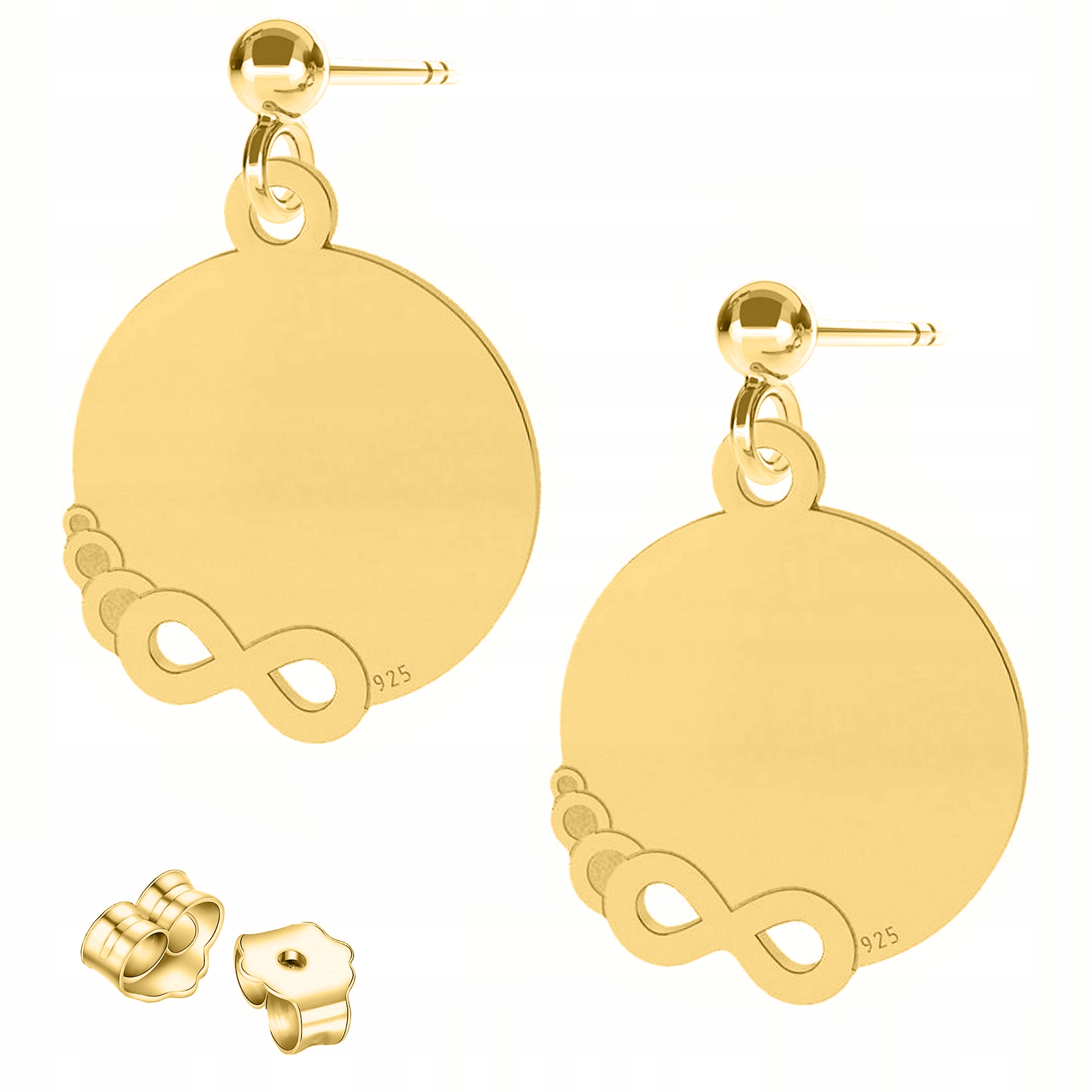 Zlaté Náušnice Kulaté plechy Znamení nekonečna Stříbro 925