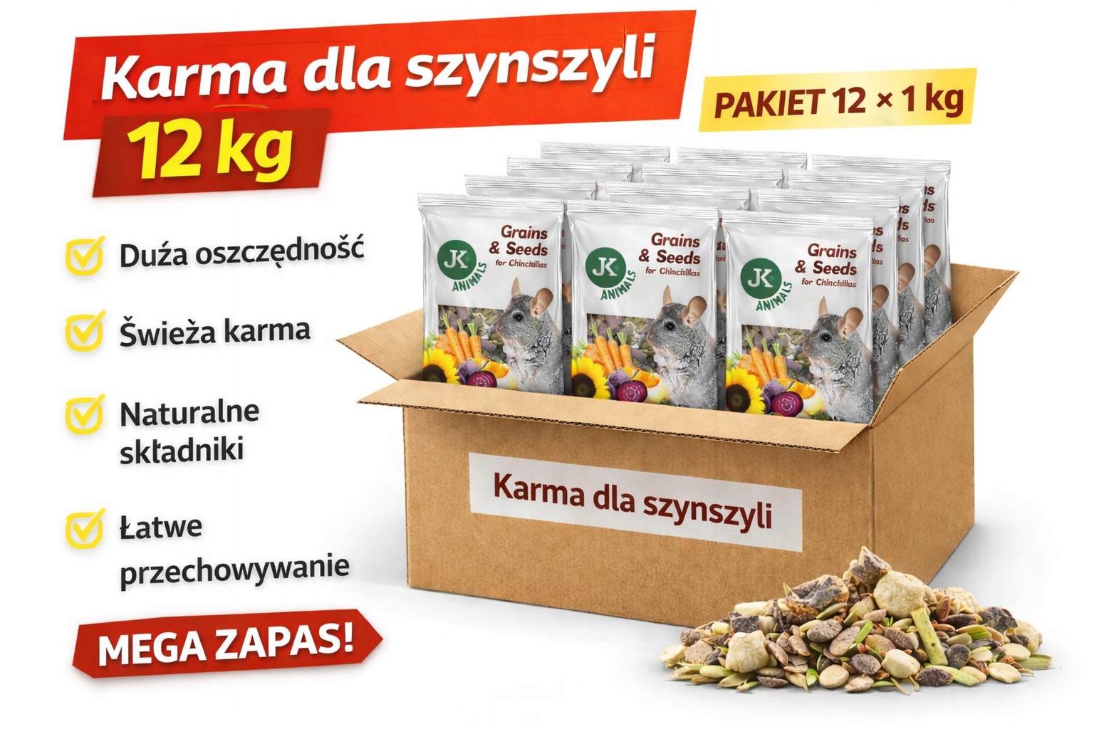 Levně Krmivo pro činčily – balíček 12 × 1 kg