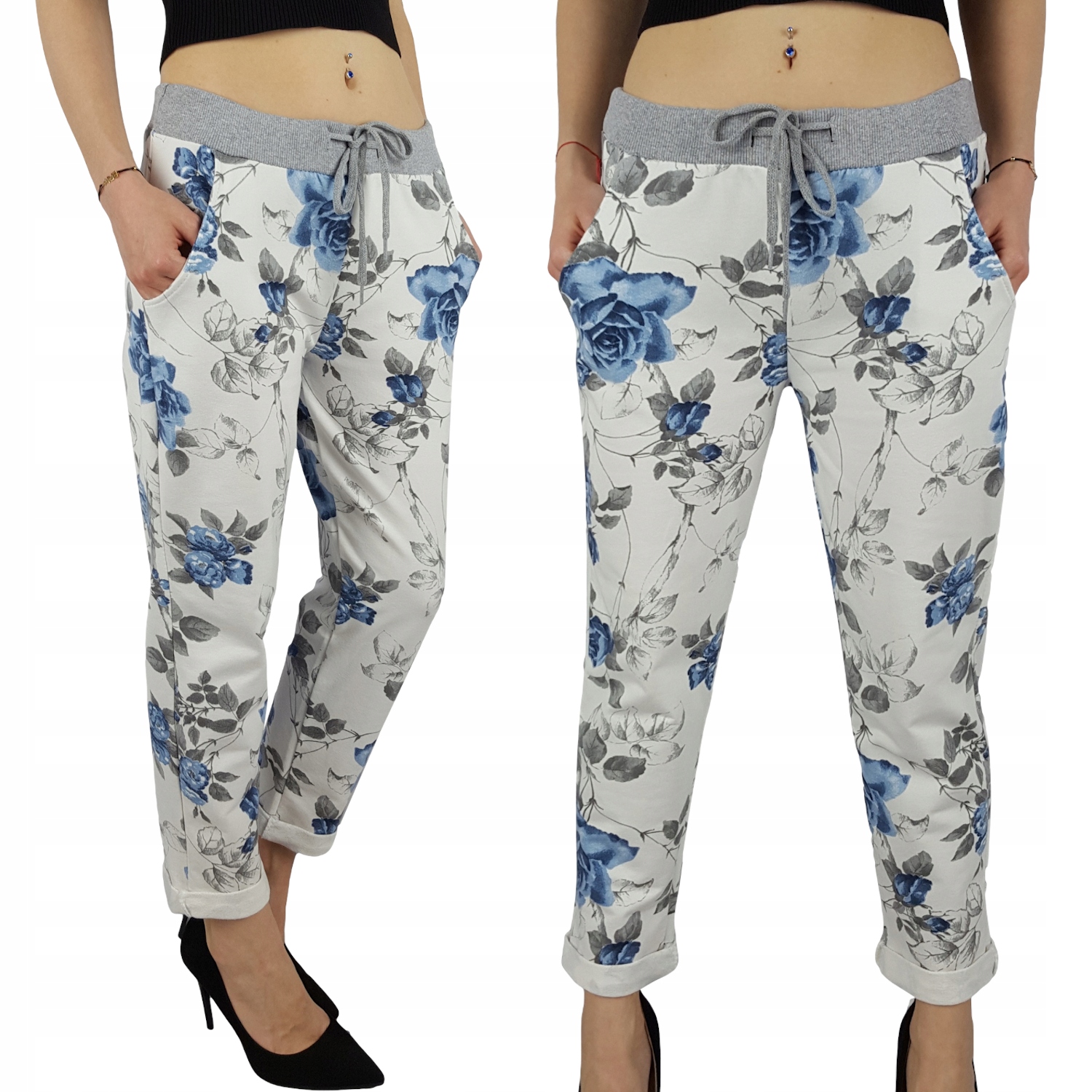 WYGODNE - SPODNIE - DRESOWE - KWIATY - Plus - Size