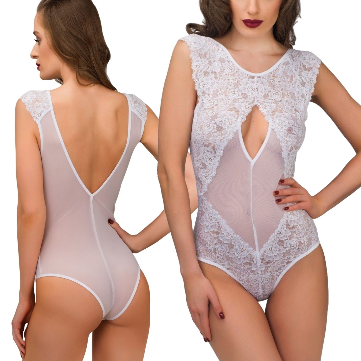 Body Abby bílé tylové s krajkou a měkkou podprsenkou L/XL Tet Lingerie