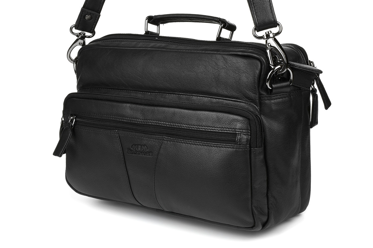 Pánská velká prémiová kožená taška, černá, prostorná, horizontální Beltimore