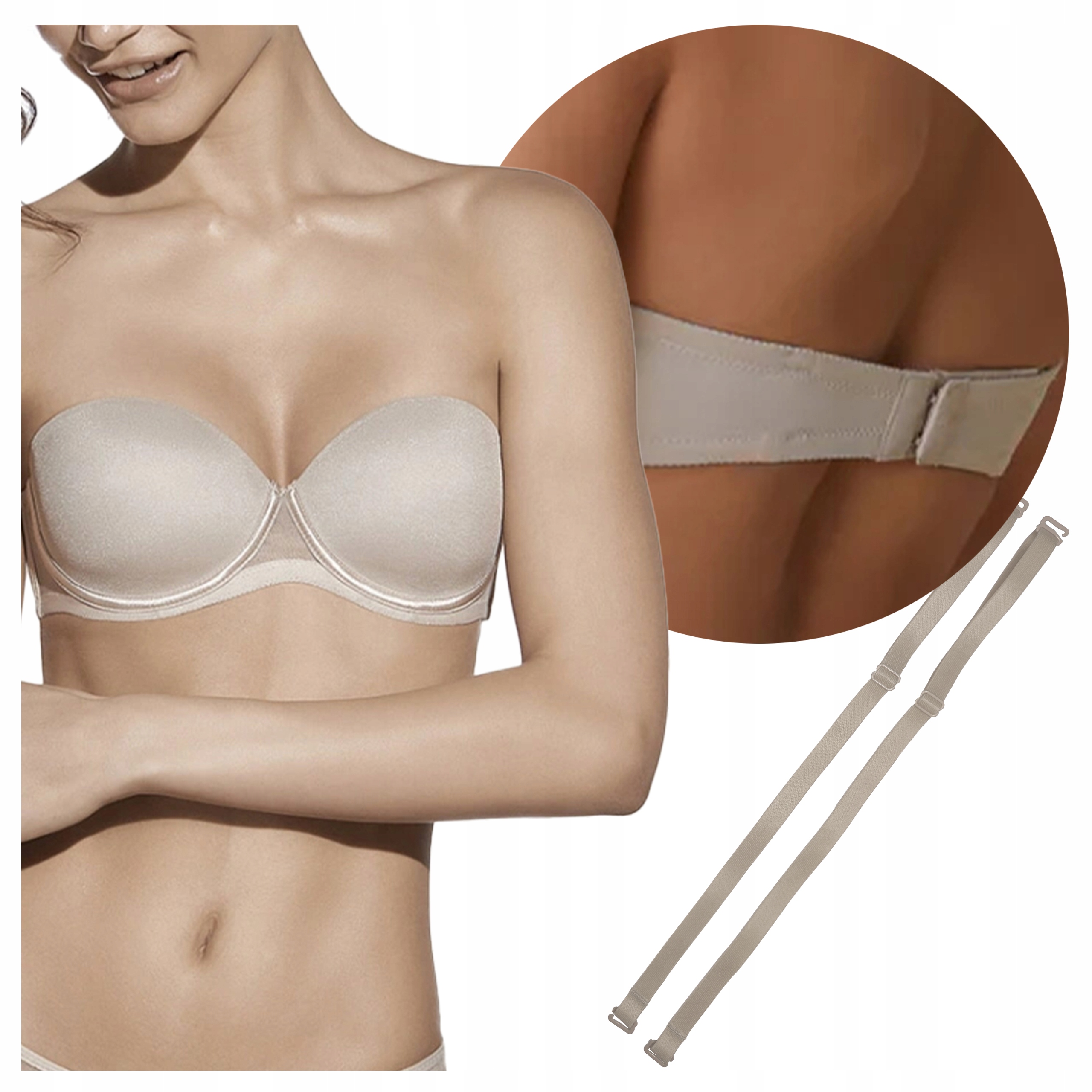 Podprsenka Samodržící Hladký Odnímatelná Ramínka Bardotka 90C Esmeralda Béžová