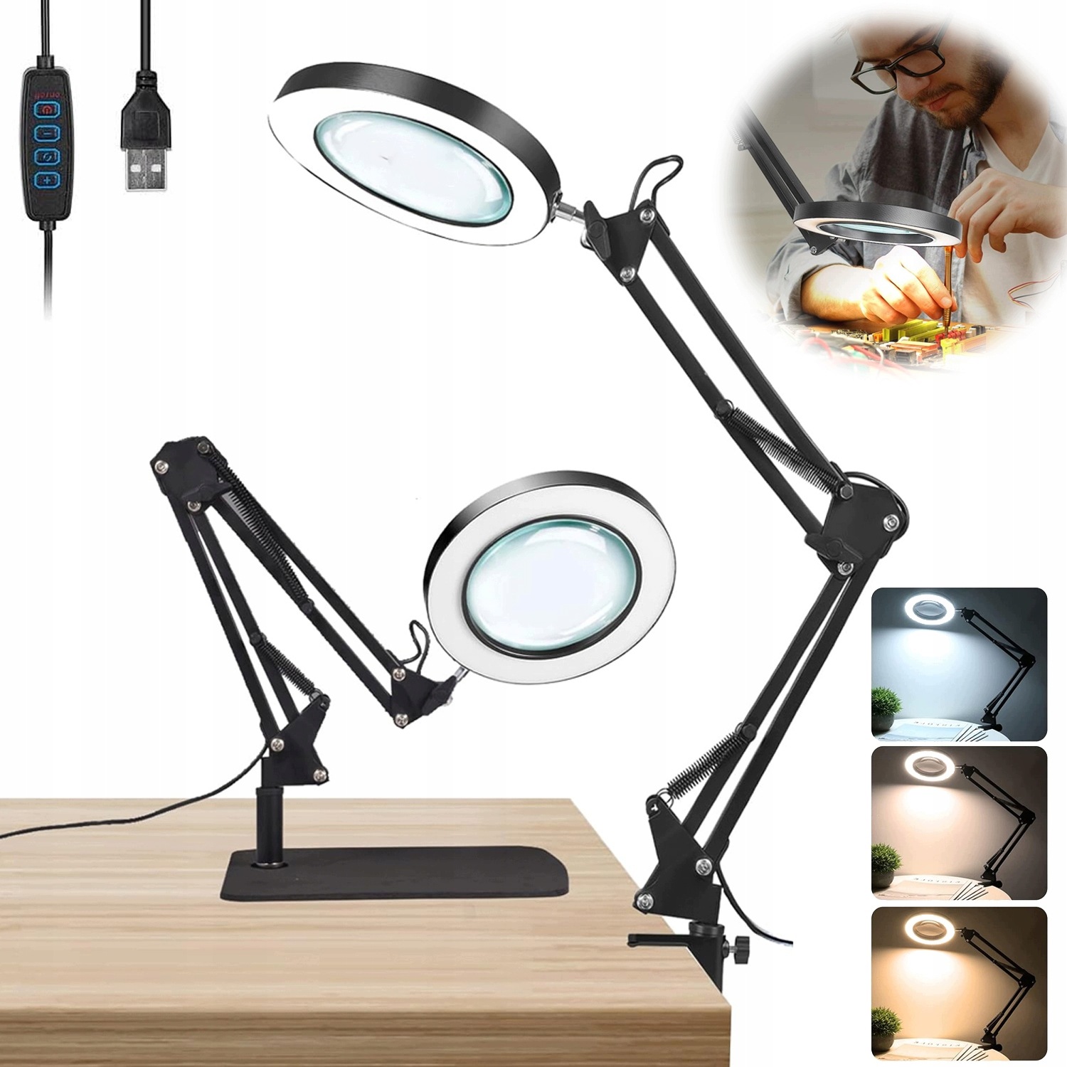 Led Lampa Kosmetická Lupa Sklo Zvětšující Kreslicí Stolní Lampa