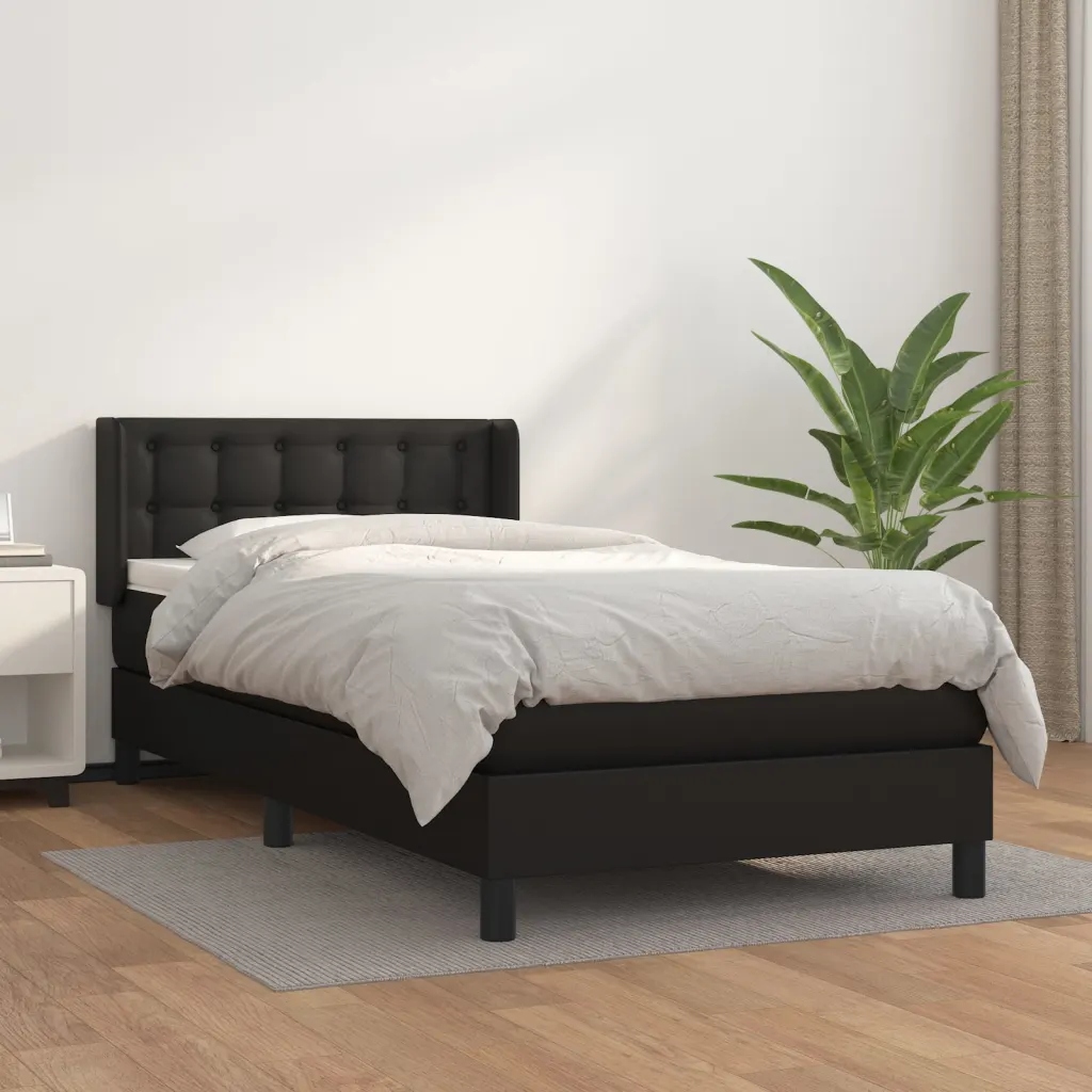 Box spring postel s matrací černá 90x200 cm umělá kůže Černý 3130757