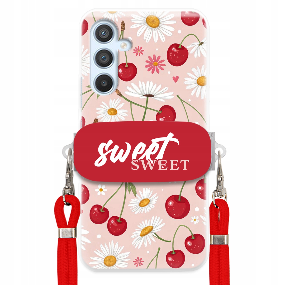 Puzdro pre Samsung A25 5G Červené vodítko Crossbody držiak Sweet Kvet čerešne