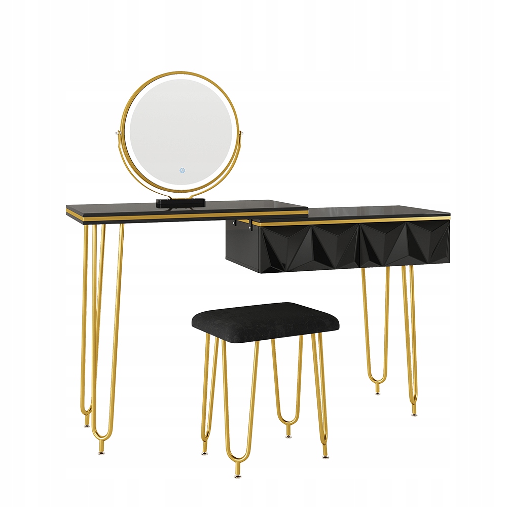 Toaletka „Bella“, Čierny vysoký lesk 120 cm s Led zrkadlom a