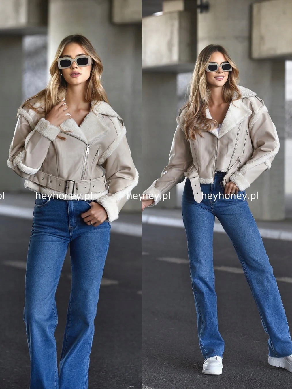 Eko kožená bunda s kožíškem Béžová Jolene L