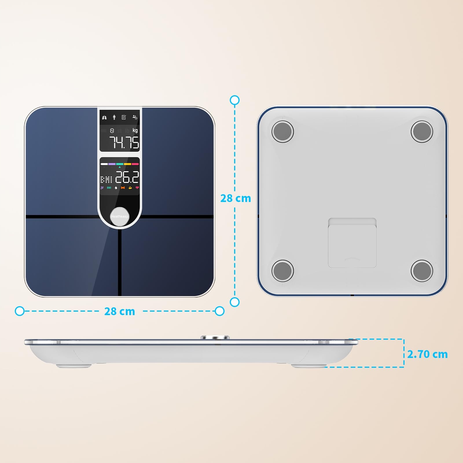 Waga łazienkowa Healthkeep Bluetooth Connected z 2 ekranami VA — miniatura 8