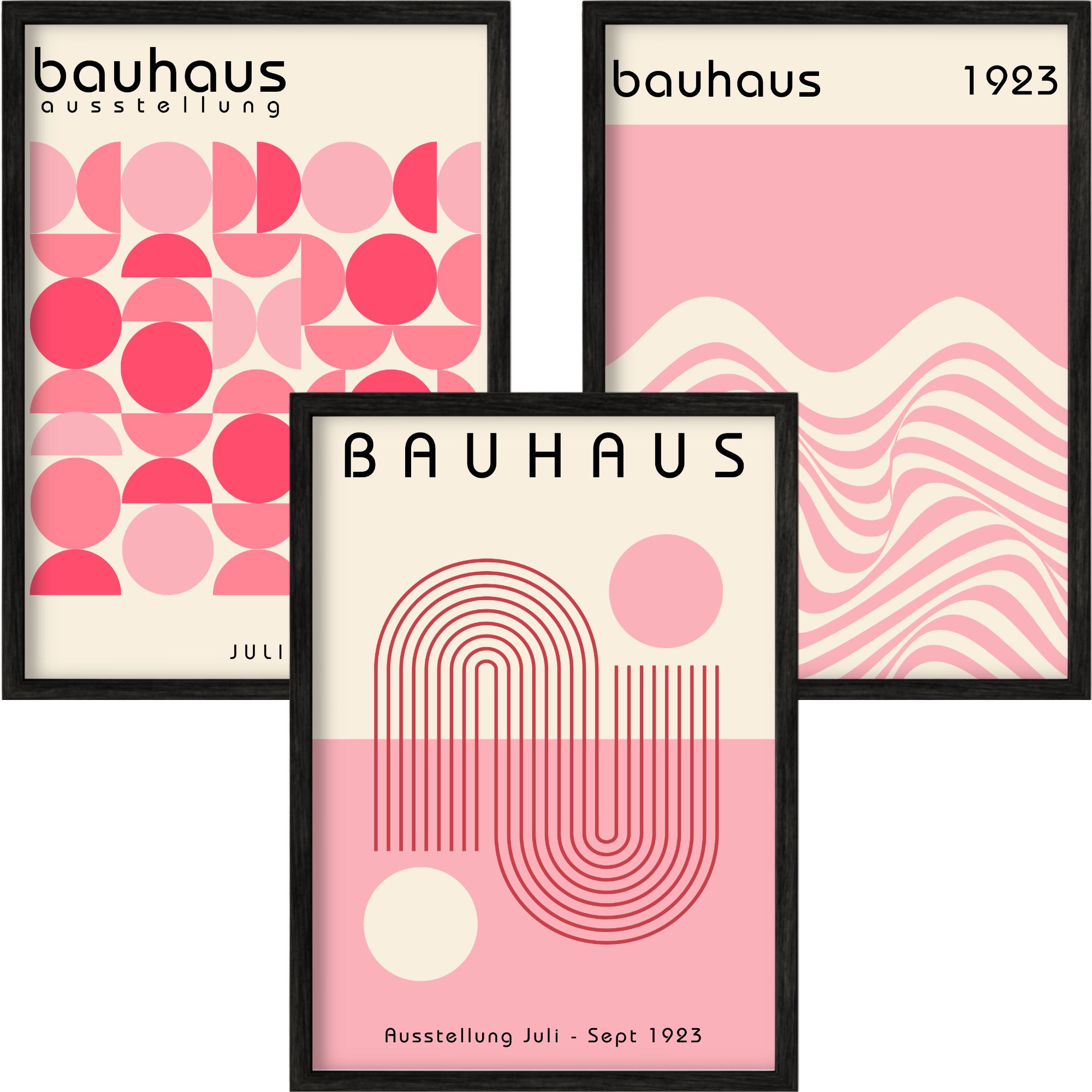 3 x Plakát Foto Obraz 100x70 Set Bauhaus Růžové Růže Minimalismus Triptych