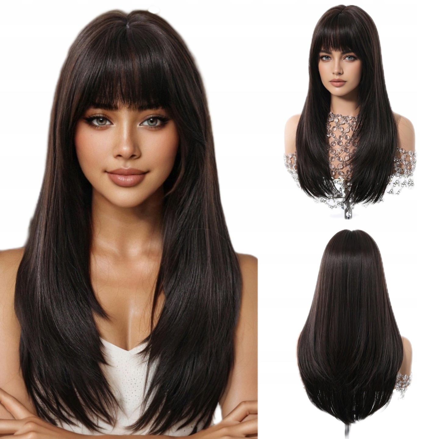 Dámská paruka Paruky Dámské Dlouhé Tmavě Hnědé Vlasy Přírodní s Hřívou