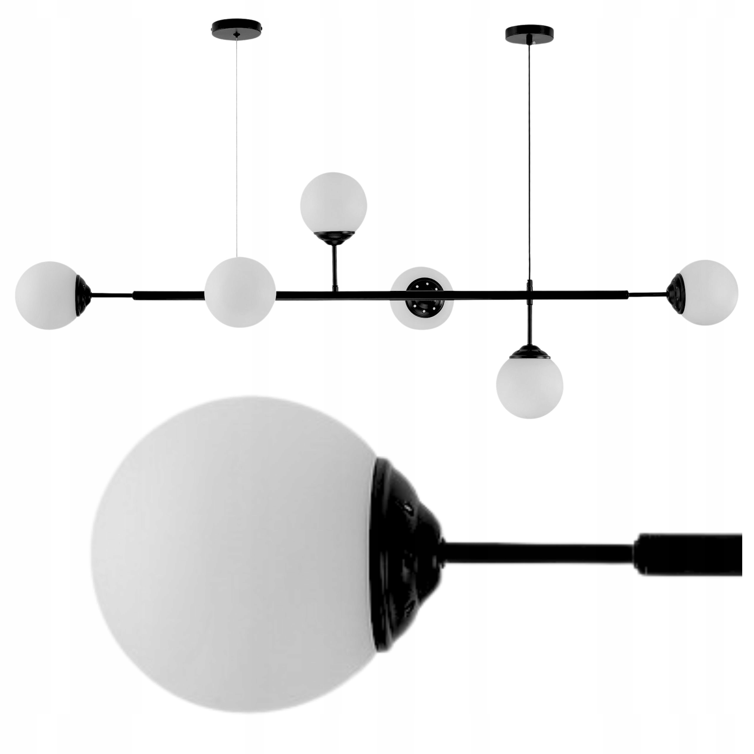 Czarna Lampa Wisząca Nowoczesny Żyrandol Kule Białe Szklane Duna 6xE27 Led