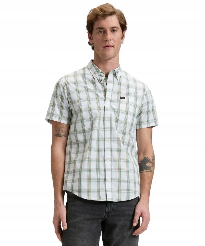 Pánská košile Lee Button Down Ss Desert Sage Safari Plaid 112376552 XXL