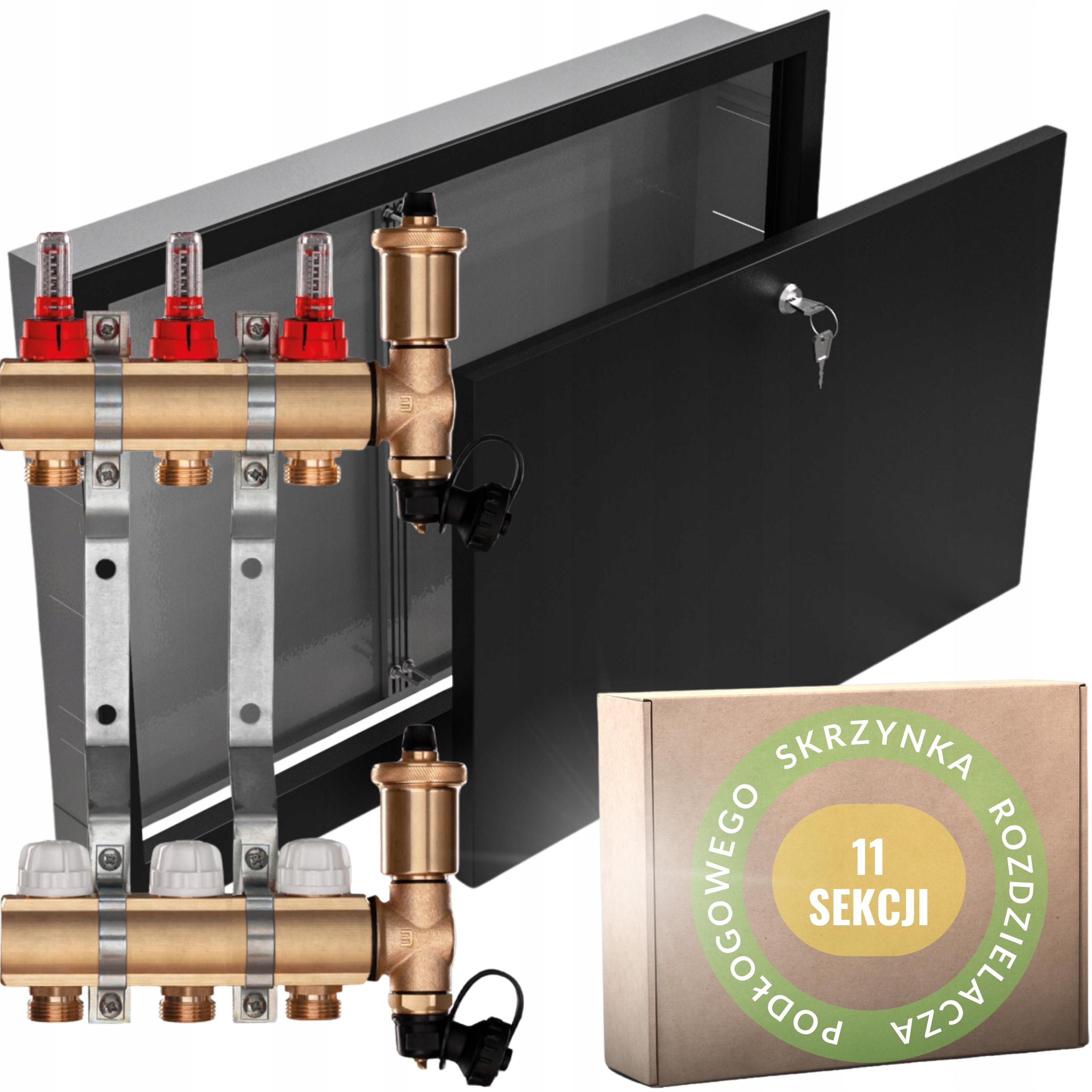 Mosazný rozdělovač C.o 11 pro podlahovou krytinu a Podomítkovou Skříňku Černý