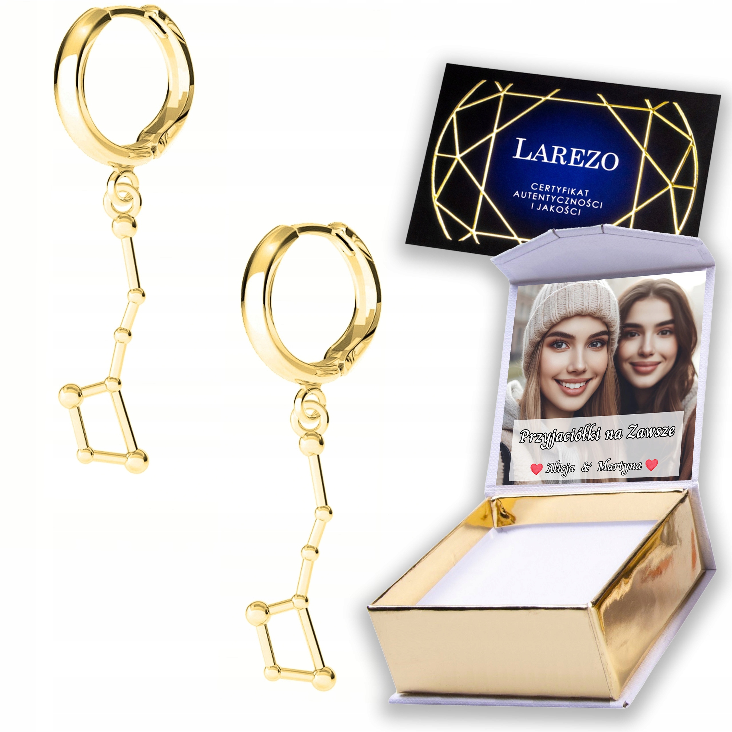 Zlaté Náušnice 925 s souhvězdím Vesmír Souhvězdí Hvězdy Potisk