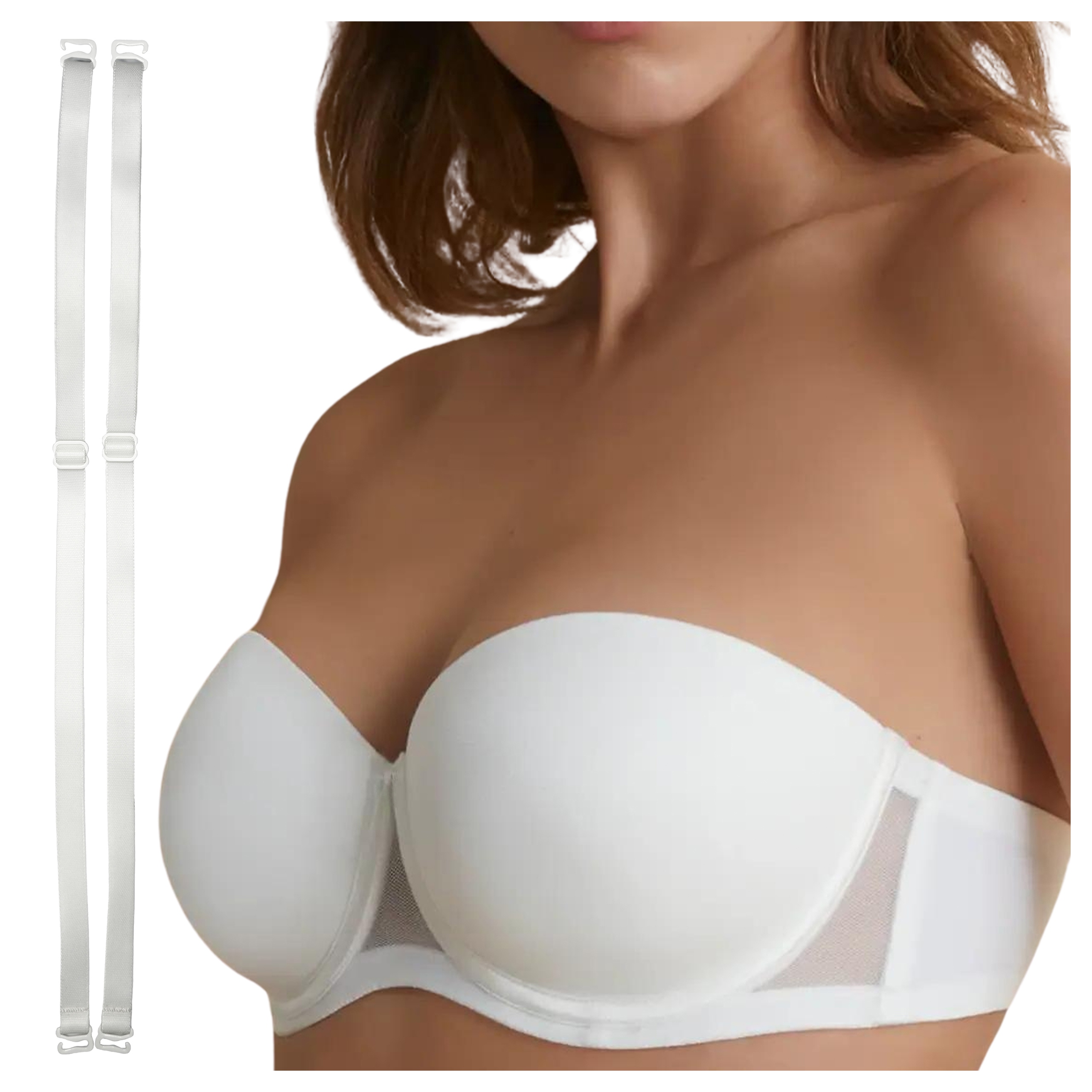 Biustonosz Samonośny Bardotka Stanik Silikonowa Taśma Ramiączka Biały 80D
