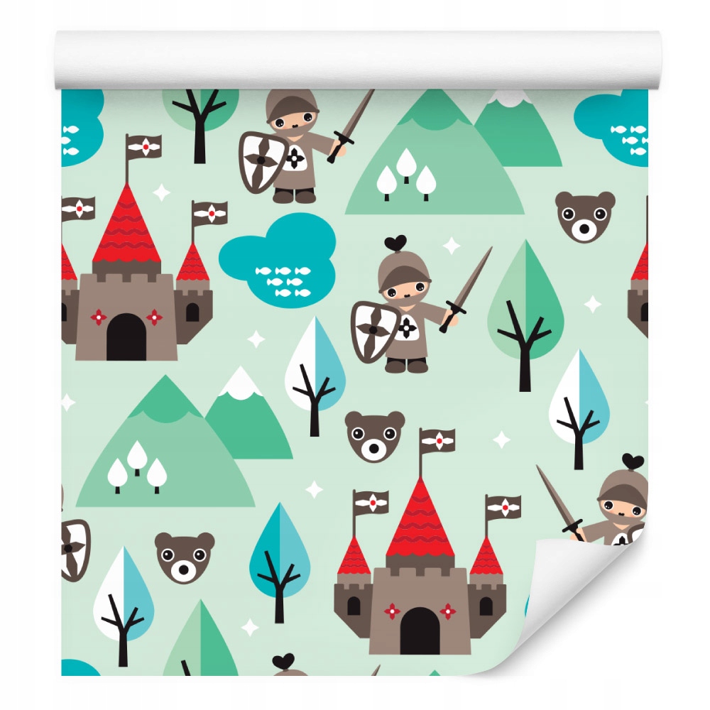 Tapeta pro děti, rytíři, stromy, zeleň, zámek